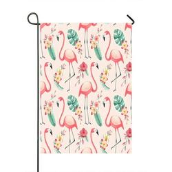 ABPHQTO Flamingos Tropical Flowers And Leaves Home Outdoor Garden Flag House Banner Size 28x40 Inch