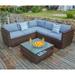 COSIEST 4-Piece Brown Wicker Sectional Sofa with Coffee Table Cushions Pillows