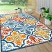 Cassis Ornate Ogee Trellis High-Low Blue/Multi 5 ft. x 8 ft. Indoor/Outdoor Area Rug
