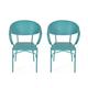 Isaac Outdoor Modern Iron Dining Chair Set of 2 Matte Teal