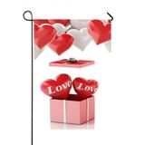 PKQWTM Red Heart Gift Box Heart Balloons Valentines Day Yard Decor Home Garden Flag Size 28x40 Inches