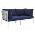 Modway Harmony Fabric & Aluminum Basket Weave Patio Loveseat in Taupe/Navy