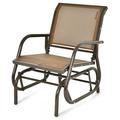Topbuy Outdoor Single Glider Chair Rocking Seating Lounging Chair with Armrest Brown