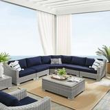 Modway Conway SunbrellaÂ® Outdoor Patio Wicker Rattan 6-Piece Sectional Sofa Set in Light Gray Navy