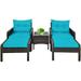 Patiojoy 5-Piece Patio Rattan Conversation Set Blue Cushioned Sofas and Ottoman Set with Table