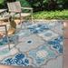 Cassis Ornate Ogee Trellis High-Low Light Gray/Blue 8 ft. x 10 ft. Indoor/Outdoor Area Rug