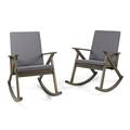 GDF Studio Ridgewood Outdoor Acacia Wood Rocking Chairs with Cushion Set of 2 Gray