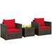 Patiojoy 3PCS Patio Rattan Furniture Set with 2 Cushioned Sofas & Coffee Table for Outdoor Red