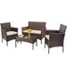 FDW 4 Pieces Outdoor Patio Furniture Sets Rattan Chair Wicker Brown