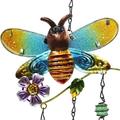 SAYTAY Honeybee Wind Chimes, Outdoor Indoor Wind Chime Gifts for Mom Metal & Stained Glass Wind Chimes for Home, Garden, Window, Yard, Patio, Festival Decor Housewarming Thanksgiving(Blue Honeybee)