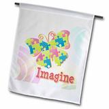3dRose Imagine Autism Awareness Puzzle Pieces Butterfly Design - Garden Flag 12 by 18-inch