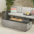 Elian Outdoor 56-Inch Rectangular Fire Pit with Tank Holder Light Gray Gloss Black