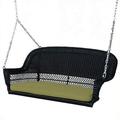 Pemberly Row Wicker Porch Swing in Black with Green Cushion