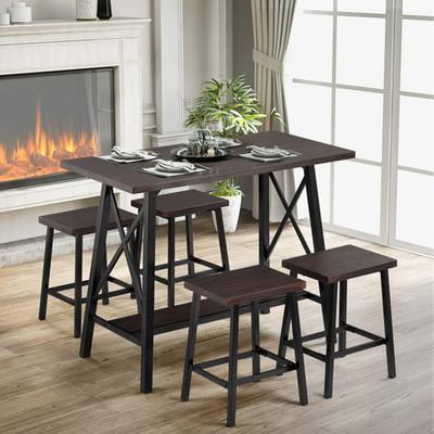 For Everking 5pcs Dining Table, Counter Height Wood Table Sets