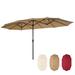 Outdoor Party Deck Market Umbrella 15Ft Twin Durable Polyester Double-Sided Pool Umbrella with Crank Foldable Waterproof Sunscreen Beach Sun Shade Tent for Garden Lawn Backyard Taupe S8630