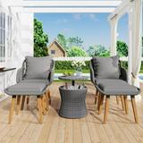 SYNGAR Patio Wicker Chairs Set 5 PCS Patio Furniture Set with Coffee Table Ottoman Footrest and Gray Cushions Outside Sectional Sofa Set Porch Balcony Lawn Pool Conversation Set GE037