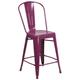 Flash Furniture 24 High Metal Indoor-Outdoor Counter Height Stool with Back - 17.75 W x 22 D x 40.25 H Purple