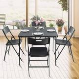 5 Piece Folding Patio Dining Set All-Weather Outdoor Square Table & Chair Set Garden Patio Furniture Set Foldable Bistro Table & 4 Folding Chairs Patio Bistro Table Sets for Lawn Deck T93