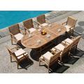 Teak Dining Set:8 Seater 9 Pc - 94 Double Extension Mas Oval Table(Trestle Leg) And 8 Sack Arm Chairs Outdoor Patio Grade-A Teak Wood WholesaleTeak #WMDSSK5