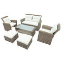 6-Piece Outdoor Sectional Sofa Set Wicker Conversation Sets with Arm Chairs Tempered Glass Table Ottomans Cushions All-Weather Rattan Patio Furniture Sets for Backyard Garden Poolside K3005