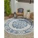 Unique Loom Timeworn Indoor/Outdoor Traditional Rug Blue/Gray 5 3 Round Geometric Traditional Perfect For Patio Deck Garage Entryway