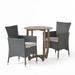 GDF Studio Brantly Outdoor Acacia Wood and Wicker 3 Piece Bistro Set with Cushions Gray and Light Gray