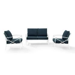 Crosley Kaplan 3 Piece Patio Sofa Set in Navy and White