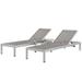 Modern Contemporary Urban Outdoor Patio Balcony Garden Furniture Lounge Chair Chaise and Side Table Set Aluminum Metal Steel Grey Gray