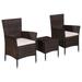 Dcenta 3 Piece Bistro Set Coffee Table and 2 Chairs with Cushion Brown Poly Rattan Outdoor Dining Set for Bar Pub Garden Backyard Patio Outdoor Furniture