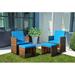 Vineego 4 Pieces Patio Furniture Set PE Wicker Rattan Cushioned Chairs with Ottomans (Blue)