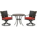 Hanover Traditions 3-Piece Outdoor Bistro Set 2 Red Cushion Aluminum Swivel Rocker Chairs andTable