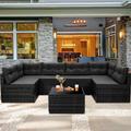 7 Piece Rattan Sectional Sofa Set Outdoor Conversation Set All-Weather Wicker Sectional Seating Group with Cushions & Coffee Table Morden Furniture Couch Set for Patio Deck Garden Pool