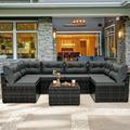 7 Piece Rattan Sectional Sofa Set Outdoor Conversation Set All-Weather Wicker Sectional Seating Group with Cushions & Coffee Table Morden Furniture Couch Set for Patio Deck Garden Pool