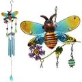 SAYTAY Honeybee Wind Chimes, Outdoor Indoor Wind Chime Gifts for Mom Metal & Stained Glass Wind Chimes for Home, Garden, Window, Yard, Patio, Festival Decor Housewarming Thanksgiving(Blue Honeybee)