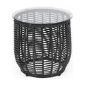 Noble House Boynton Wicker Side Table with Tempered Glass Top in Black