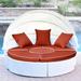 Jeco 4 Piece Patio Wicker Canopy Daybed in White and Brick Red