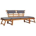 Dcenta 2-in-1 Garden Bench with Dark Gray Cushion Both Side Adjustable Acacia Wood Daybed for Backyard Balcony Lawn Poolside (60.2-74.8) x 26.8 x 29.1 Inches (W x D x H)