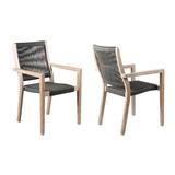 Armen Living Madsen Wood Outdoor Patio Arm Chair in Dark Gray/Natural (Set of 2)