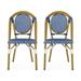 Drew Outdoor French Bistro Chairs Set of 2 Blue White Bamboo Finish