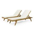 Noble House Bexley Cushion Acacia Wood Outdoor Chaise Lounge - Set of 2 Teak/Cream