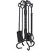 Dagan Wrought Iron Fireplace Tool Set with Twist Stand Black - 5 Piece