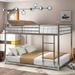 AOOLIVE Full over Metal Bunk Bed, Low Bunk Bed with Ladder, Silver