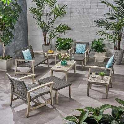 Hampton Outdoor 9-pc. Wood/Wicker Chat Set by Christopher Knight Home