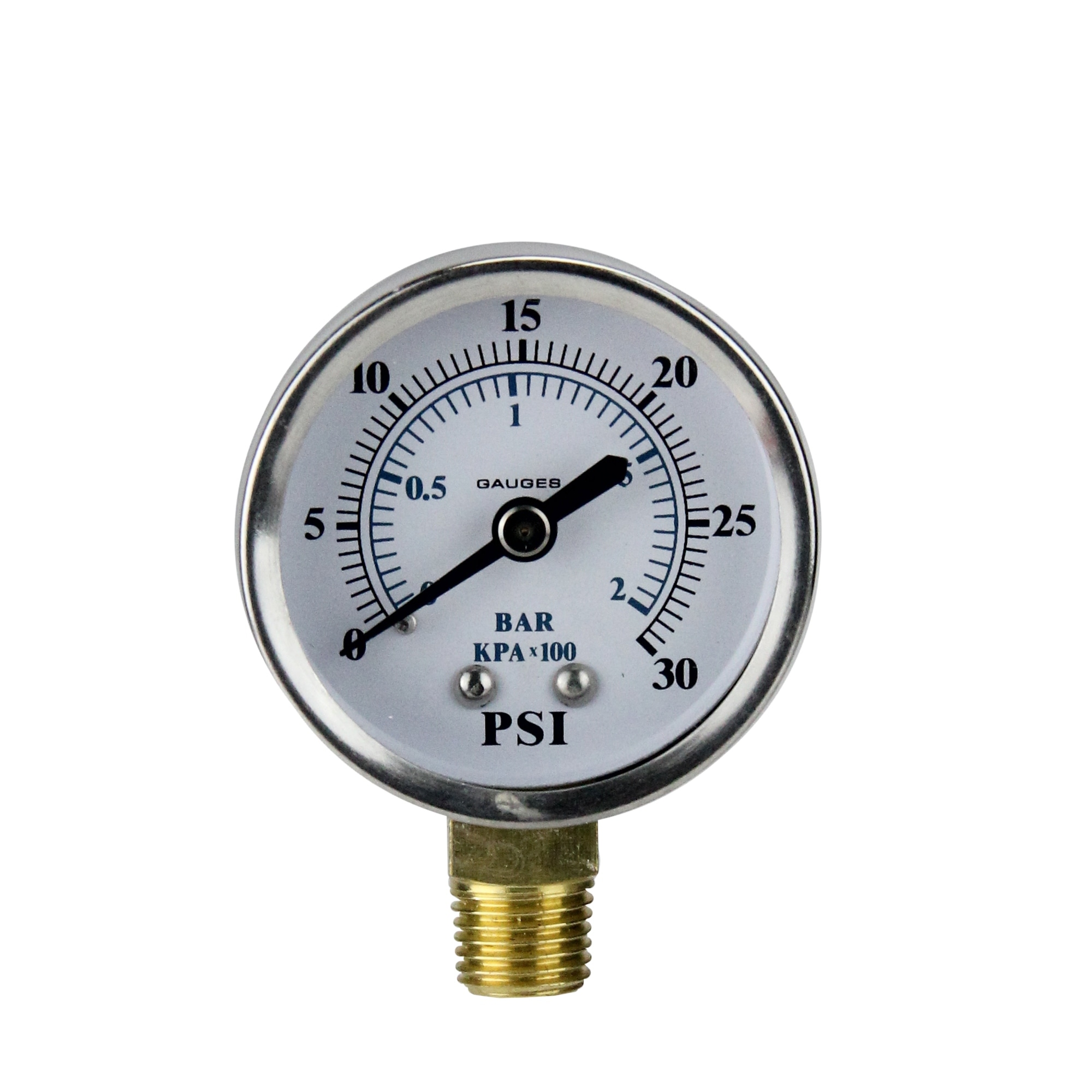 2.75 (50mm) Silver and White Side Mount Stainless Steal Pressure Gauge