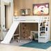 AOOLIVE Pine Wood Twin Size Loft Bed with Storage and Slide, White