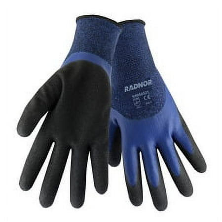 Radnor 2X Blue And Black 15 Gauge Polyester 7 Gauge Acrylic Terry Lined Cold Weather Gloves With Double Dipped Latex 3/4 Coating (24 Pairs)