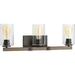 Barnes Mill Collection Three-Light Antique Bronze Clear Seeded Glass Farmhouse Bath Vanity Light