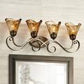 Franklin Iron Works Amber Scroll Rustic Wall Light Golden Bronze 29 1/2 Art Glass Fixture for Bedroom Bathroom Vanity Reading Living Room Hallway