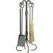 Dagan 5810NI Wrought Iron Fireplace Tool Set - Corn Broom & Twist Stand Natural Iron - 5 Piece