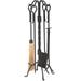 Dagan 5822 Wrought Iron Fireplace Tool Set - Corn Broom & Twist Stand Black - 5 Piece